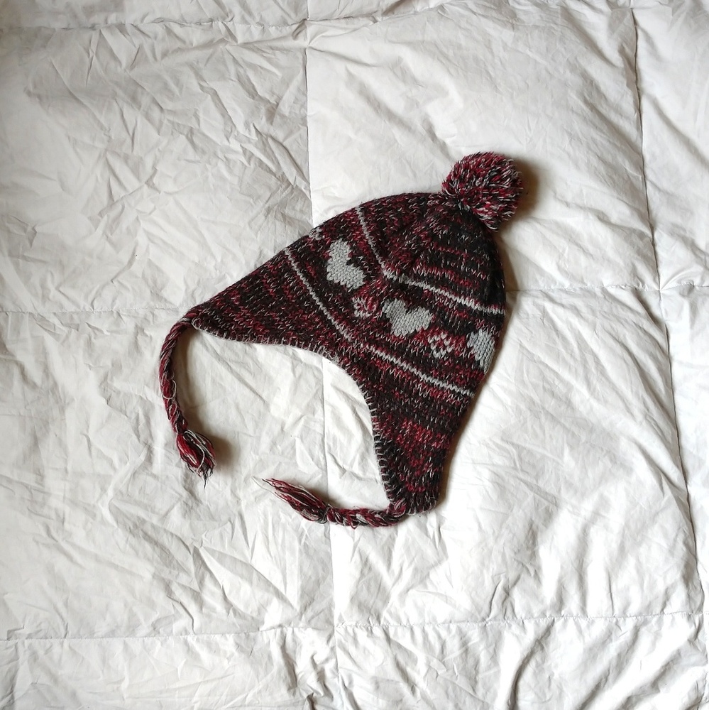 Knit Beanie with Pom Pom and Heart Design